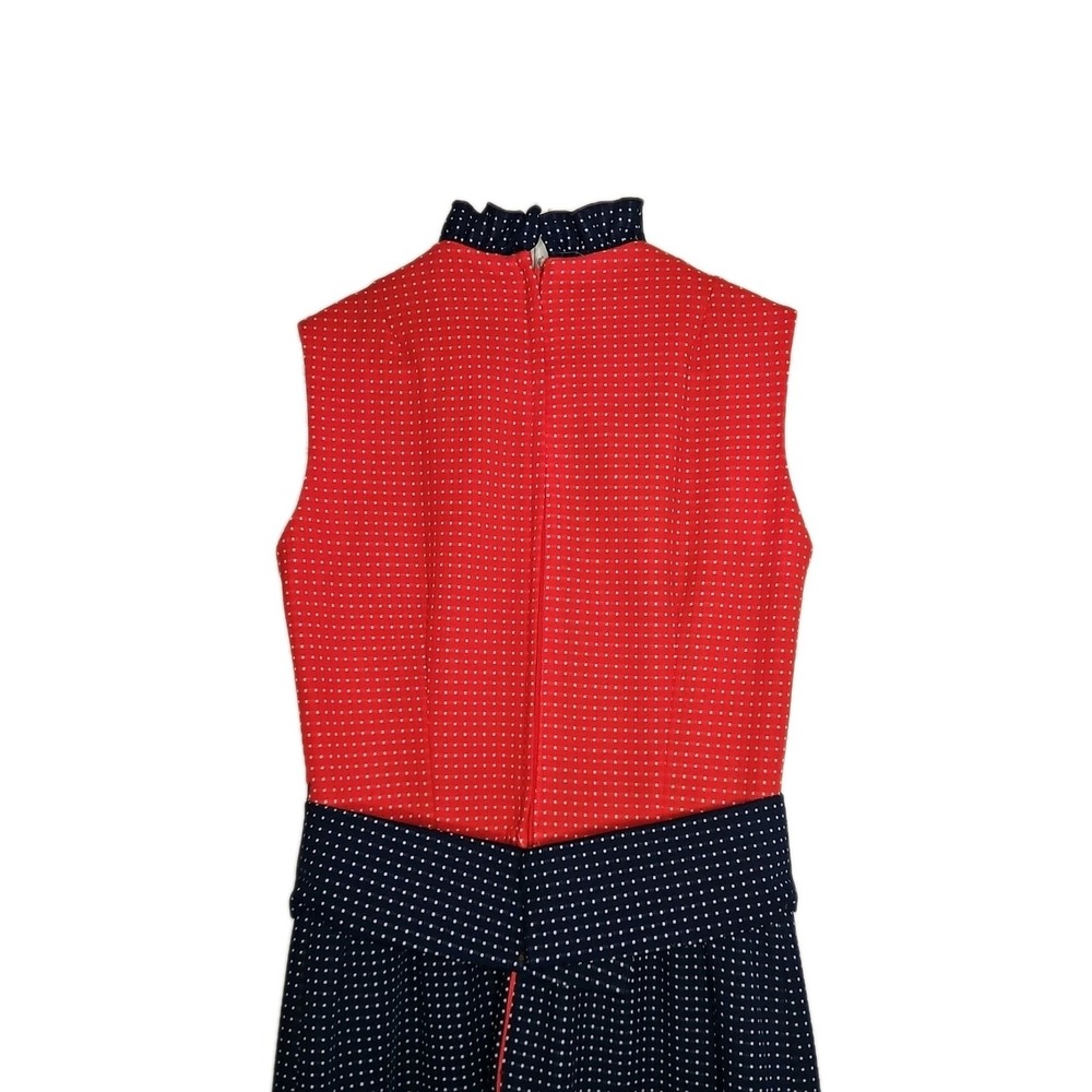 Vintage 70s Bayberry Prairie Maxi Dress Pin Dot Polka Ruffle Americana Red Blue - Picture 10 of 13